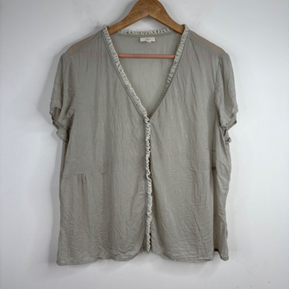 J Jill Blouse XL Short Sleeve Button Velvet Trim Sage Green Fairy Boho Lagenlook - Picture 9 of 9